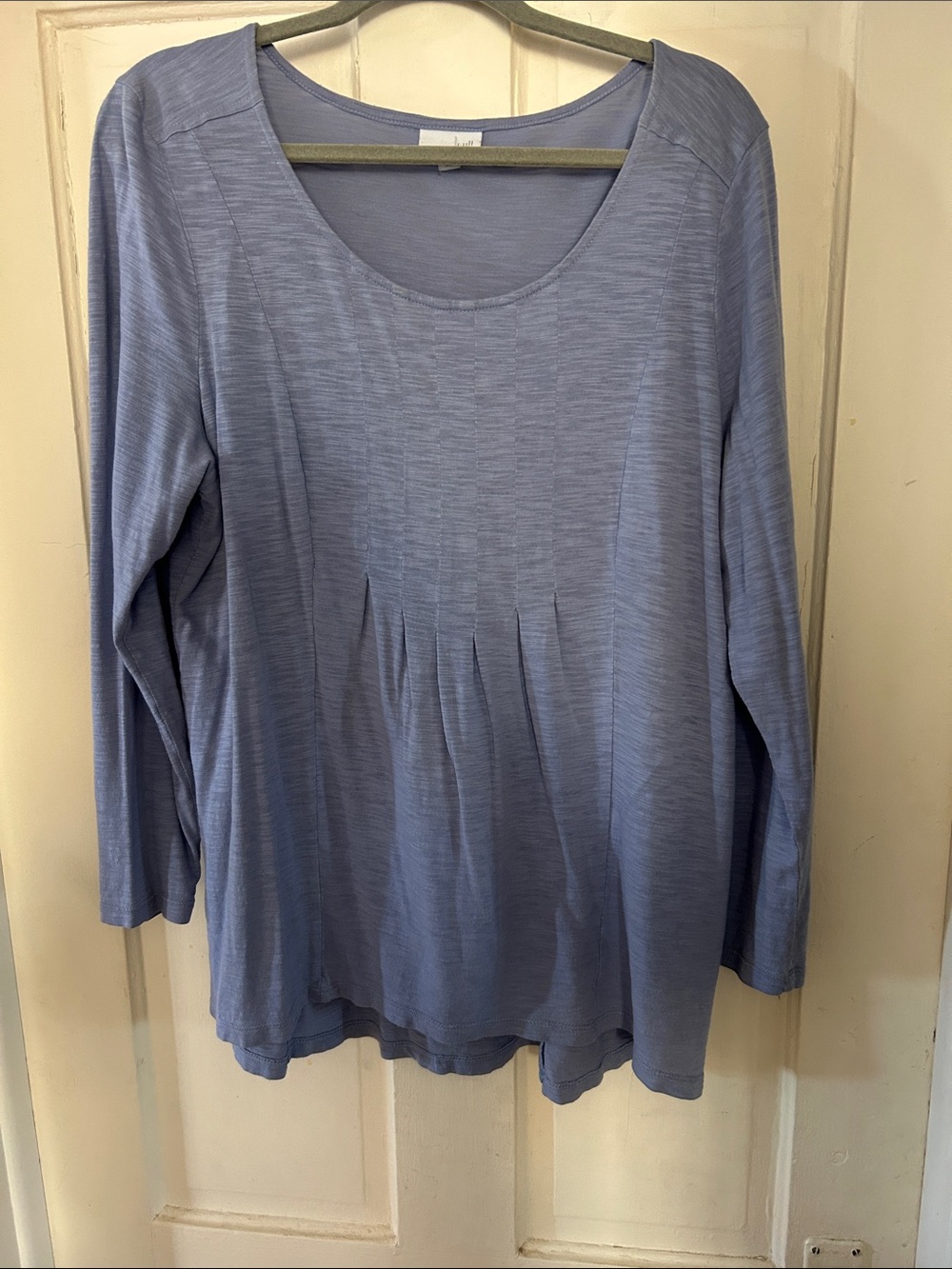 J. Jill Soft Periwinkle Pleated Scoop Neck Long Sleeve Top